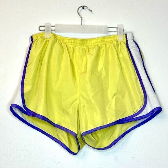 Calvin Klein Performance Quick Dry Yellow White Tempo Running Shorts Size XL - Picture 1 of 4